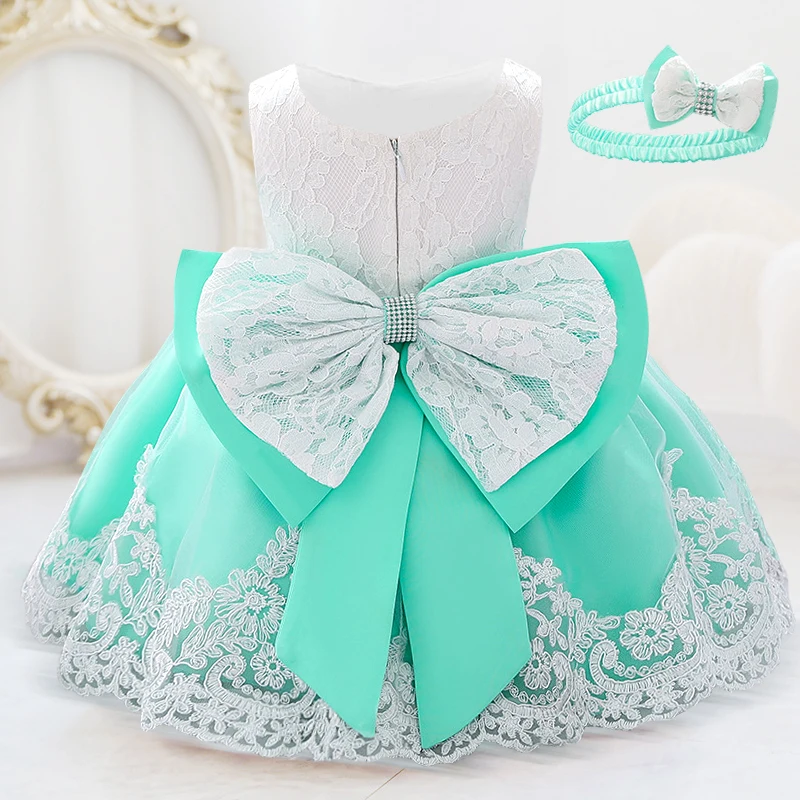 Infant First Birthday Dress Baby Girl Costume Big Bow Princess Baptism Party Dress