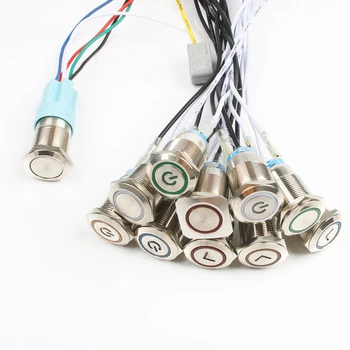 

19mm Latching/Momentary Waterproof Metal Push Button Switch LED light Ring power indicator Red Blue Green Yellow White Button