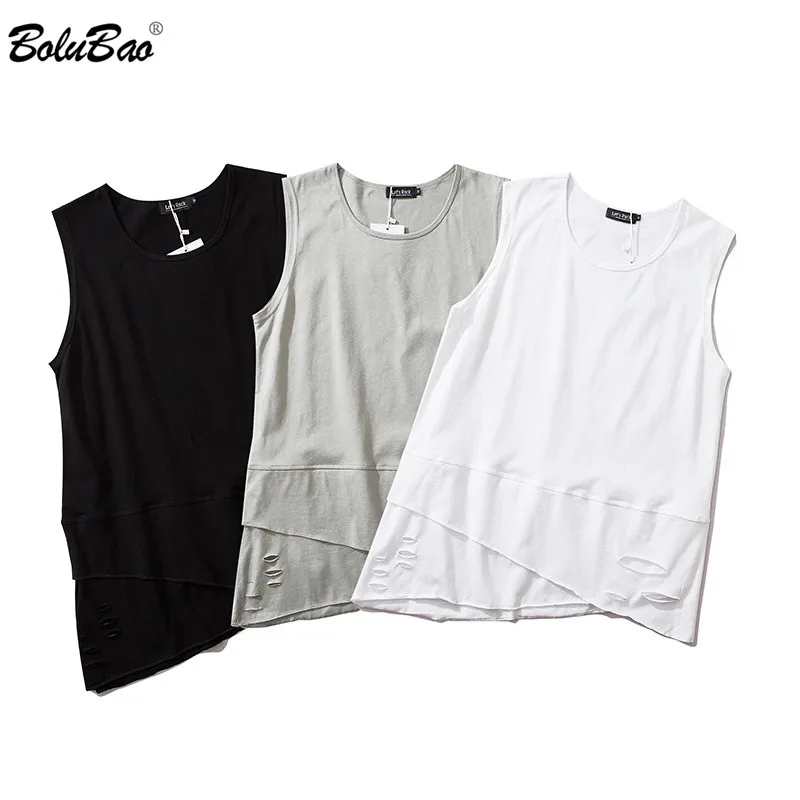 

BOLUBAO Brand Men Solid Color Tank Tops Street Casual Sleeveless Tops Cotton Harajuku High Quality Men's Broken Hole Tank Tops