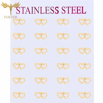 

Romantic Two Interdependent Hearts Stud Earrings for Lovers Women Girls Gold Color Stainless Steel Ear Jewelry Wholesale