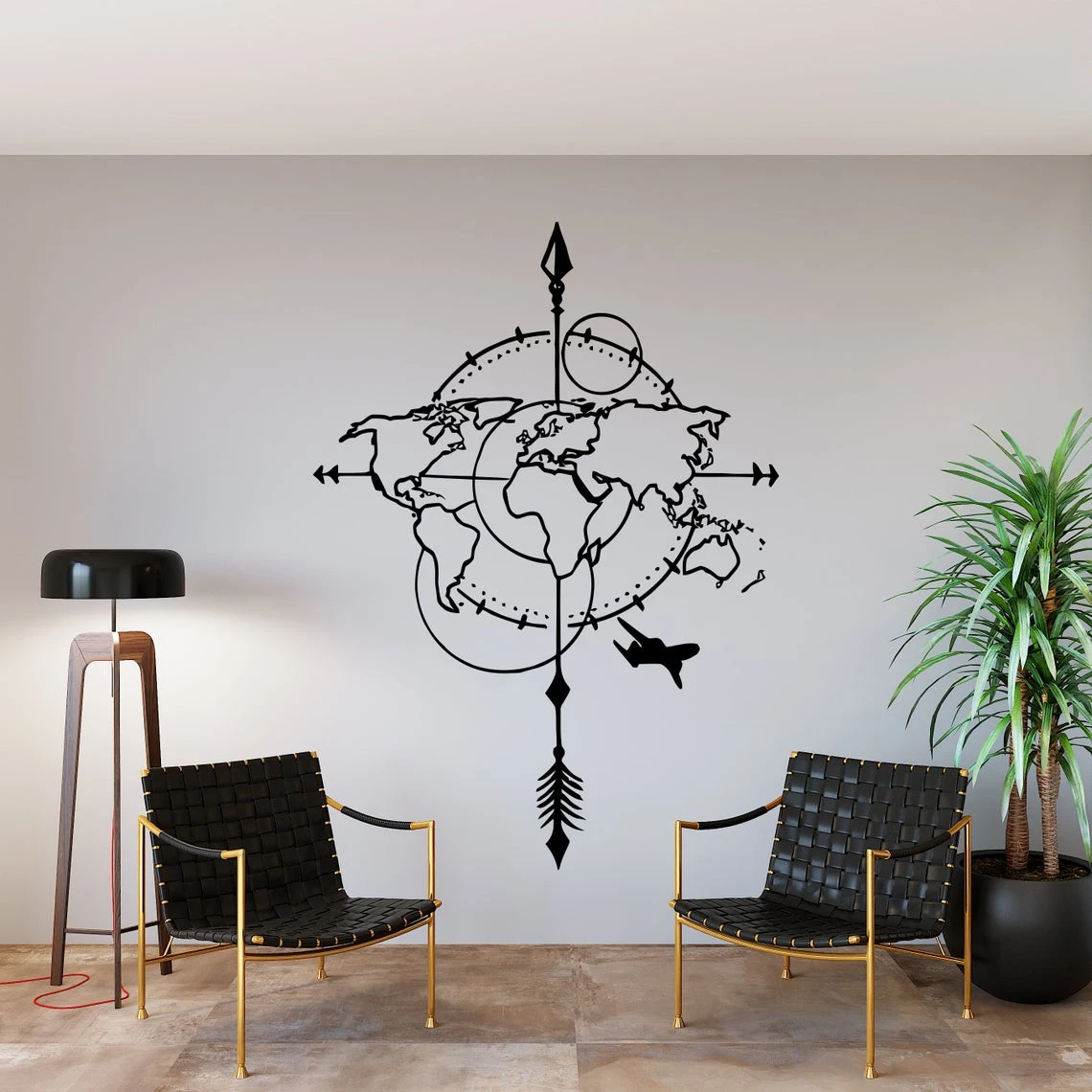 Large World Map Decal Vinyl Wall Stickers for Modern Wall design for Home Decor