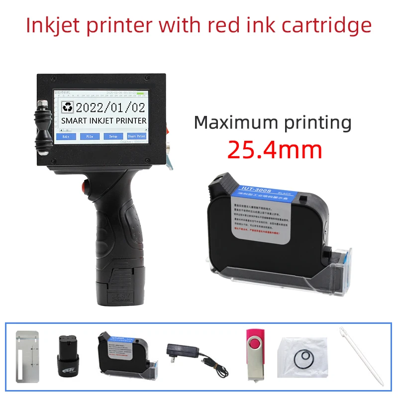 25.4mm One-inch Handheld Inkjet Printer Small Coder Packaging Production Date Shelf Life QR Code Barcode Logo Quick Dry Spray 