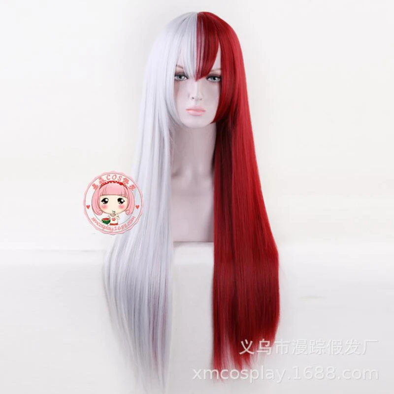 

My Hero Academy Todoroki Shoto Women Long Wig Cosplay Costume Boku no Hero Academy Hair Red and White Halloween Party Wigs