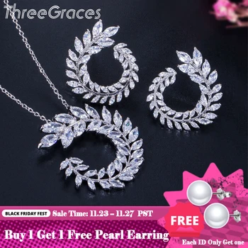 

ThreeGraces Famous Design Cubic Zirconia Crystal Marquise Cut Earrings Necklace Fashion Jewelry Set For Wedding Party JS202