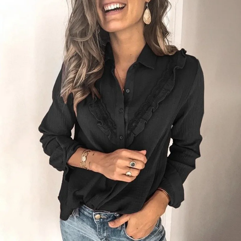 

2020 Spring Women Long Sleeve Ruffles Solid Color Blouse Ladies Casual Blouse Work Shirt Chemise Top Blusas Femininas Plus Size