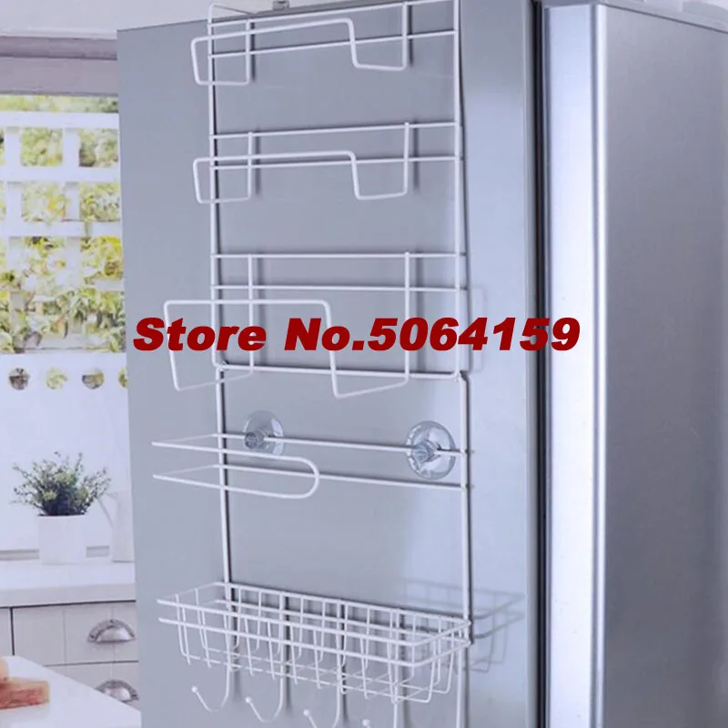 Refrigerator Side Shelf Kitchen Tool Multi-Functional Plastic Film Wall Hanging Fridge Storage Rack Spice Organizer Home Decor