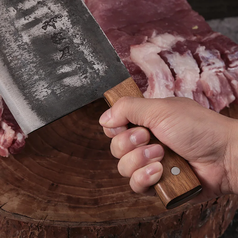 Hand Forged Cleaver Knife Bone Cutting 7 Inch High Carbon Steel Heavy Duty  Meat Butcher Knife Full Tang Chef Knife for Kitchen or Restaurant 