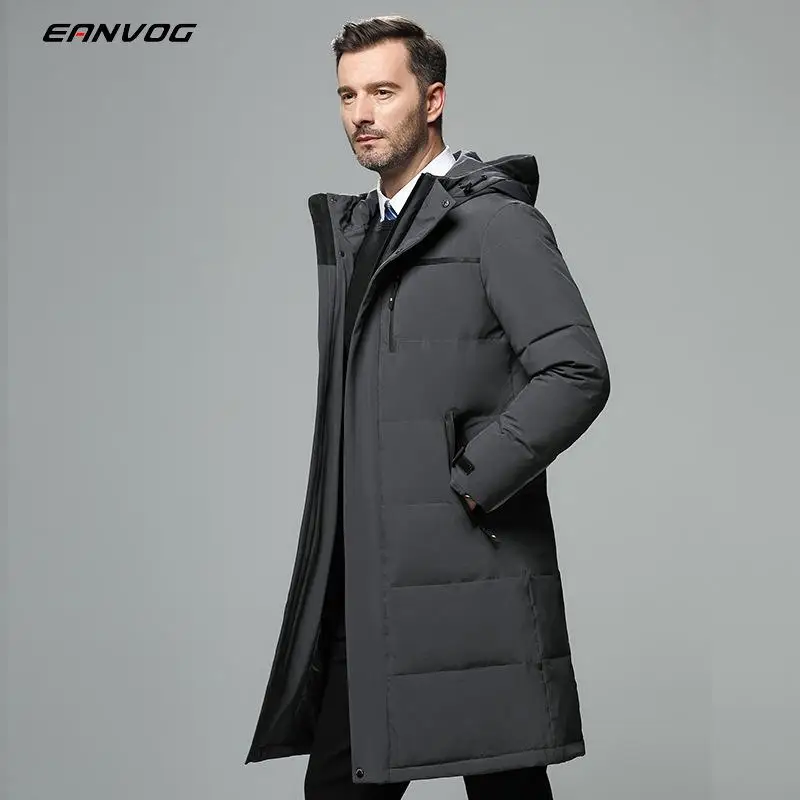 

EAnvog Men heated down jacket 90% Down 10% Feather Content Jacket manteau coats Winter Hooded Zipper Down Parka