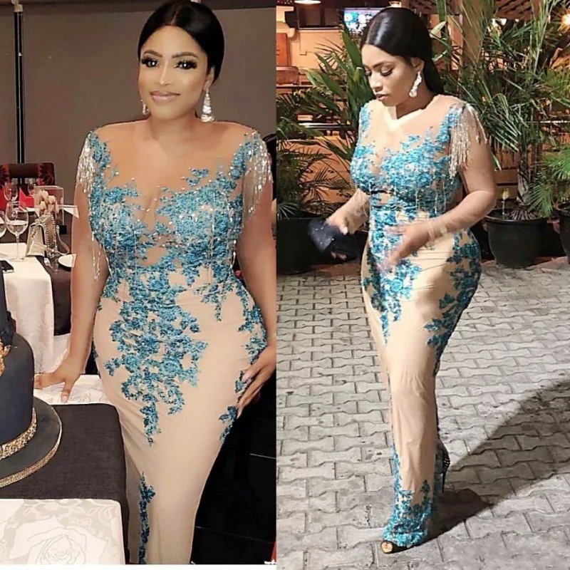 Платье для матери невесты Aso Ebi с бахромой и жемчугом размера плюс Африканское