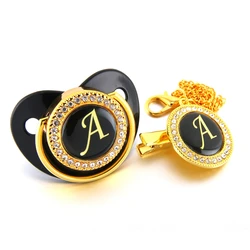 Luxury Baby Pacifier Initial Letter A Bling Pacifier Rhinestone Sparkling Pacifier Holder Clip BPA free Dummy Soother