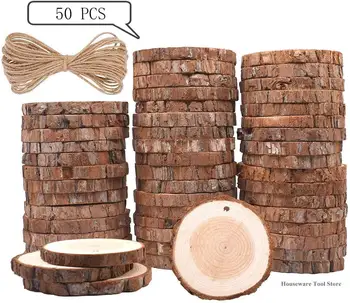 

50pcs Natural Round Wood Slices Circle Tree Bark Log 2-9cm Wooden Circles for DIY Crafts Wedding Decorations Christmas Ornaments