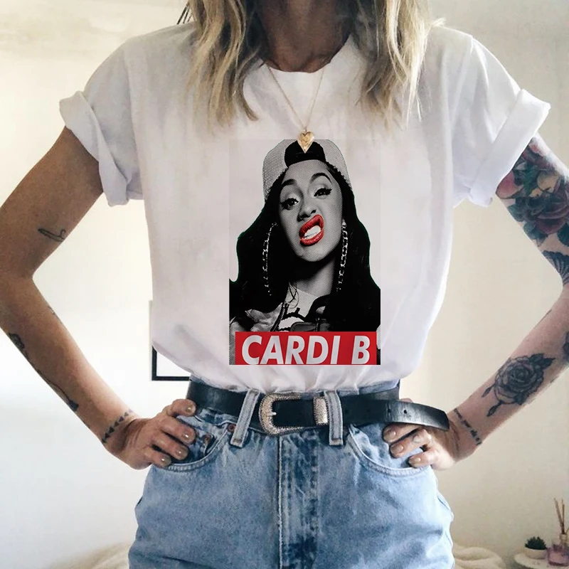 906N-Cardi B-7 Cardi B Футболка женская корейский стиль Cardi B Футболка женская белая футболка размера плюс Топ женская уличная одежда Sudadera Mujer - Цвет: 906N-Cardi B-7