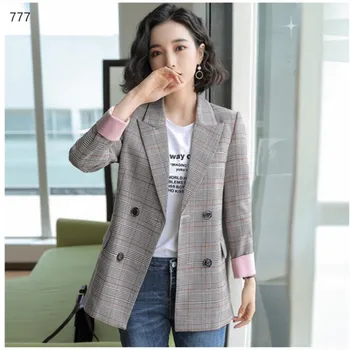 

Plaid was thin and loose long-sleeved suit jacket female 2020 autumn new retro casual fashion wild small suit large size S-4XL