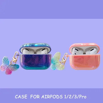 

3D butterfly Keychain Water Drop Rainbow Hard Headphone Earphone case for apple airpods 1 2 3 pro Wireless Headset cover