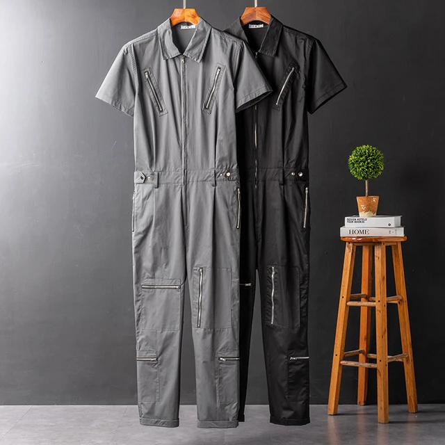 GPPZM Summer Overalls Men Jumpsuit Lapel Cotton Short Sleeve Multi-Pocket  Streetwear Pants Black Gray Trousers (Color : Gray, Size : M 52.5-60 KG):  Buy Online at Best Price in UAE - Amazon.ae