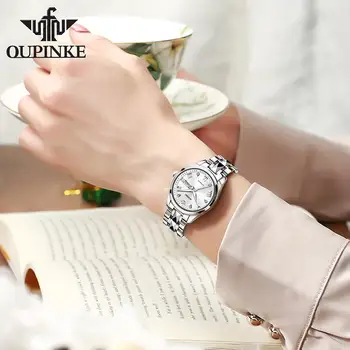 OUPINKE Top Luxury Women Wristwatch Automatic Mechanical Waterproof Watch Sapphire Mirror Tungsten Steel Watchstrap Lady Watches 2