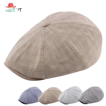 

2019 Mens Berets Spring and Summer Peaky Blinder Men Lattice Men's Cotton Stitching Octagonal Cap Beret Homme Man Hat Men Cap
