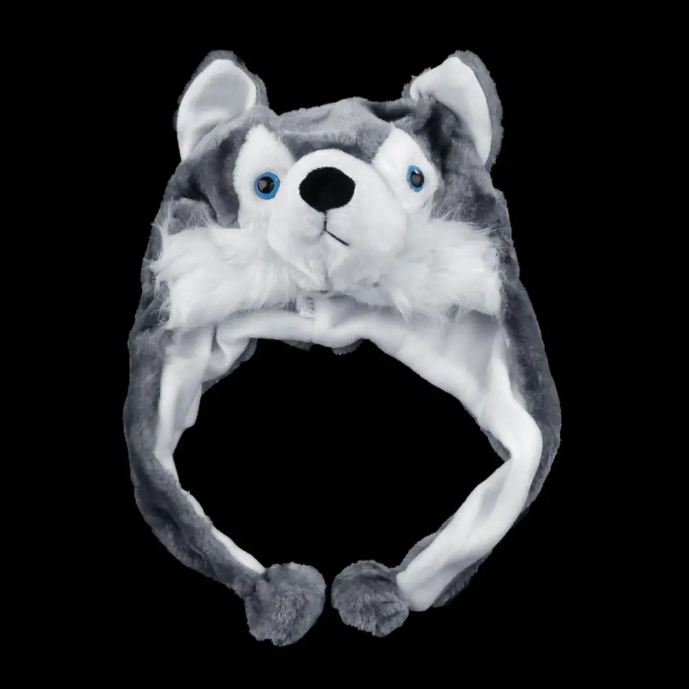 Зимняя теплая шапка с капюшоном с изображением животных из мультфильмов, шапка с изображением хаски, шапочки с капюшоном, милые пушистые детские шапки, мягкий теплый шарф, наушник, плюшевая шапка в виде хаски
