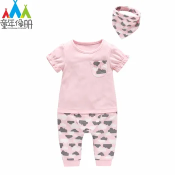 

Picturesque Childhood 0-12 Months Baby Girl Clothes New Born Baby Girls Pink Romper Pure Cotton Clothes with Hat 2-1