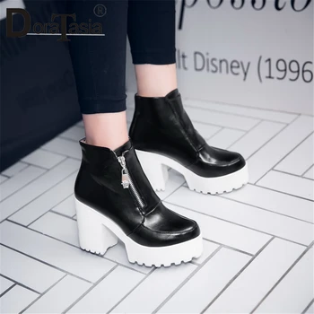 

DORATASIA New Large Size 33-43 Fashion Zipper Ladies High Platform Ankle Boots Women Autumn Spring Casual High Heels Shoes Woman