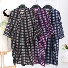 Свободный Мужской плед хлопок халат платье новая ночная рубашка японский стиль мужской Халат юката платье Модная домашняя рубашка