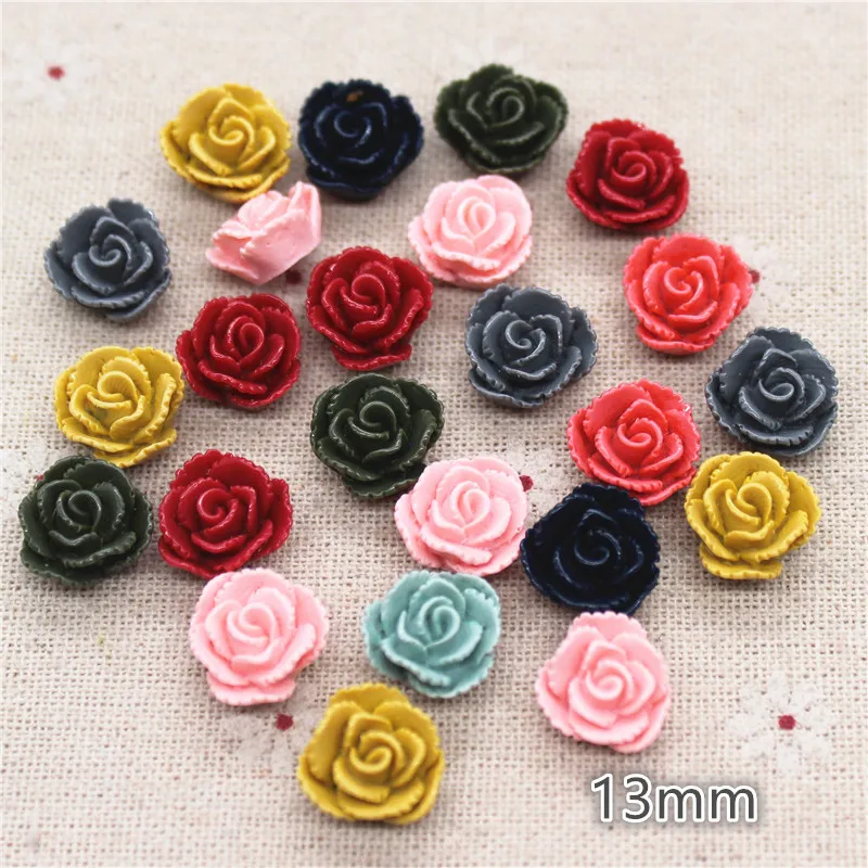 

50PCS Mix Colors 13mm Cute Vintage Resin Flowers Flatback Cabochon Embellishment Accessories DIY Scrapbooking Craft Making