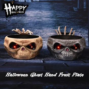 

High Halloween Candy Bowl Skull with Animated Hand Electric Props Decoration for Party Home Tables UEJ