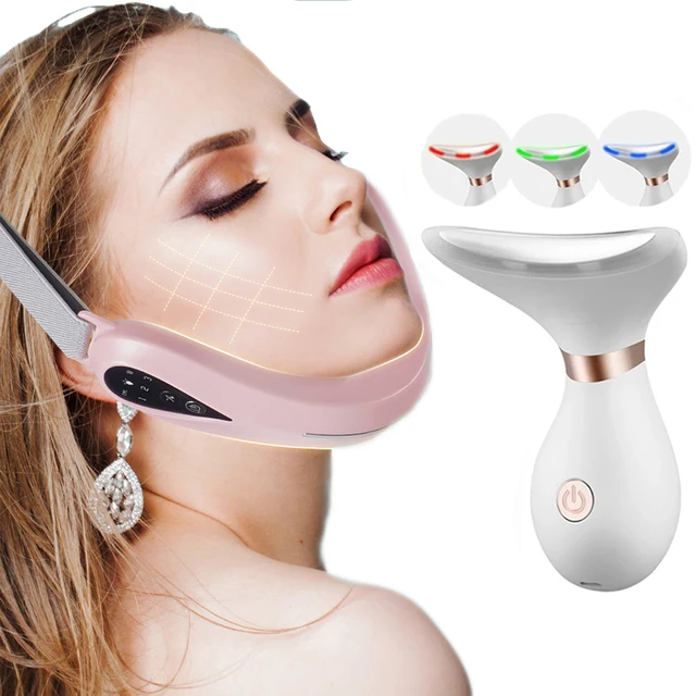 Electric V Face Lifting Double Chin Reducer Lifting Facial Slimming Shaping Microcurrent Led Light Devices Neck Massager Lift kit 02