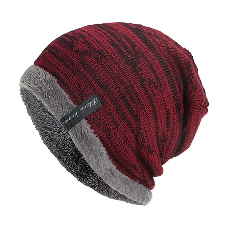 Men Women Winter Fleece Hat Warm Thick Bonnet Soft Comfortable Windproof Knitted Hats Sport Hat Ear Protection Beanies - Color: Red wine