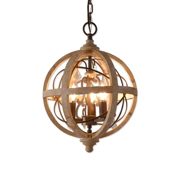 

UMEILUCE Retro Chandelier Lighting Industrial Hanging Pendant Lamp Globe Dining Living Room Wood Farmhouse Vintage Island Light