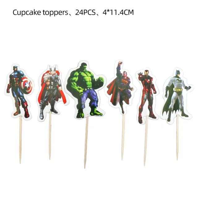 The Avengers Design Boys Birthday Party Decorations Balloon Paper Cups Plates Baby Shower Disposable Tableware Supplies cake topper 24pcs