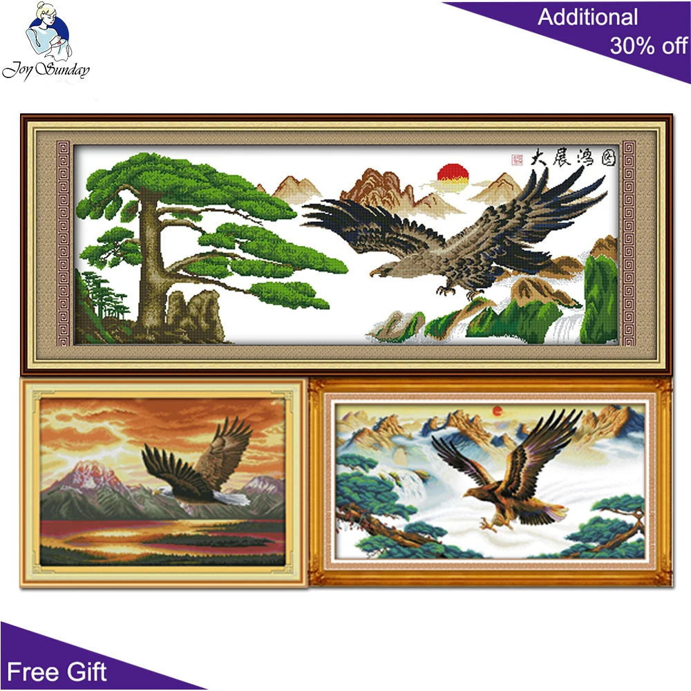 

Joy Sunday Eagle Home Decor D049(11) D097 D427(2) Great Success Guest-greeting Pine Stretched Wings Flying Eagle Cross Stitch