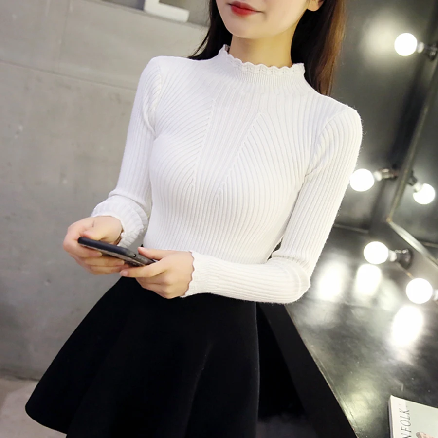 

Multi-color Knitted Slim Bottoming Sweater Women Casual Long Sleeve Pullover Top Korean Female Autumn Winter Comfortable Sweater