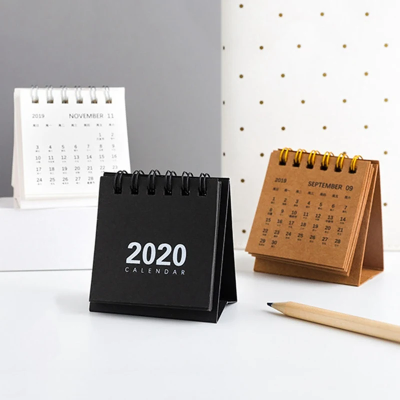

New Year 2020 Mini Table Calendar Creative Simple Desk Coil Notepad Kraft Paper Calendar Daily Schedule Yearly Agenda Organizer