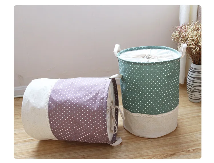Dotted Joint Laundry Basket Foldable Drawstring Top Dustproof Storage Bucket Clothes Storage Basket Home Laundry Basket