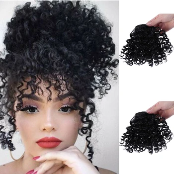 

LUPU Synthetic Curly Bangs For Women Natural Black False Hair Clip In Hairpieces Heat Resistant Fiber Hair Extensions