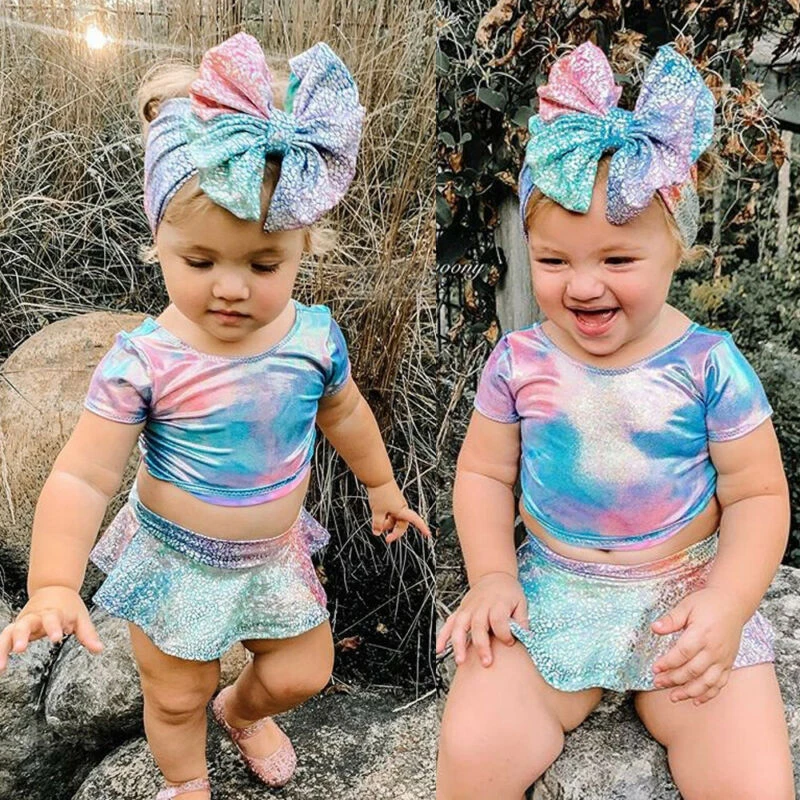 Conjunto de ropa de baño bebé recién nacido, traje de baño de 3 piezas con degradado, Tops + Pantalones cortos + vestido de lazo, baño de verano|Trajes de baño| -