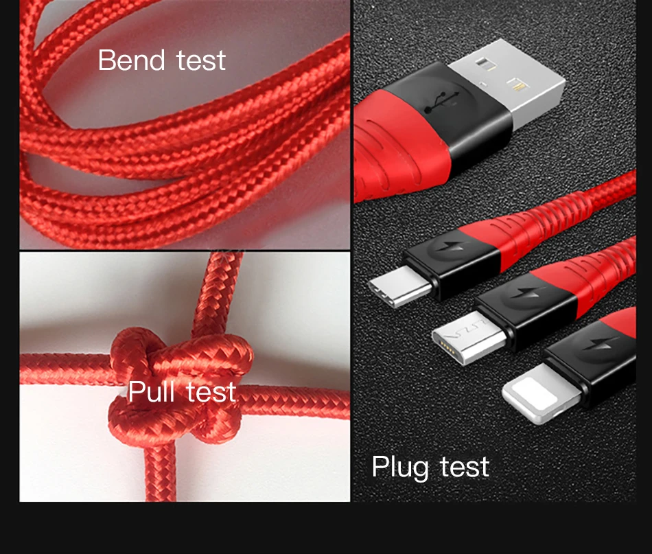 ACCEZZ 3 в 1 USB кабель нейлоновый зарядный кабель Micro usb type C для samsung S10 мобильный телефон для iPhone XS MAX зарядный кабель