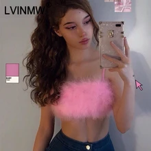 LVINMW модный сексуальный топ на бретельках с розовыми перьями Женская майка без рукавов топы Вечеринка клуб уличная майка