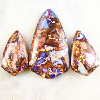 

Gorgeous Intriguing Fashion 3pcs Purple Sea Sediment Jaspers & Gold Copper Bornite Stone Inverted Triangle pendant bead DHS20