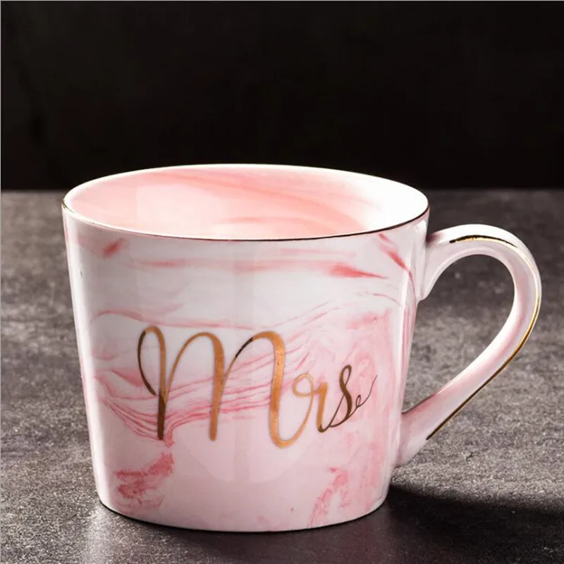 A pink single cup Роскошная керамическая мраморная кофейная кружка с золотым краем, 3 цвета, свадебные подарки для влюбленных пар, фарфоровая чашка для чая и молока - Цвет: A pink single cup