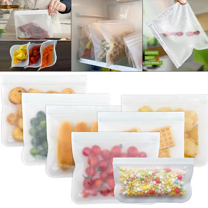 Kitchen Fresh Keeping Zip lock Bags Reusable Silicone Food Storage Bags for  Vegetable Fruits Snacks Bag 7pcs