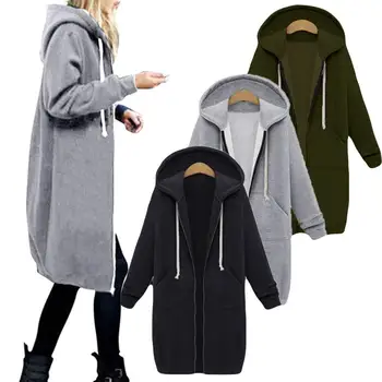 

Autumn Winter Plus velvet large size Long Hoody Coat Women Fashion Casual Long Hooded Zipper Jacket Hoodies