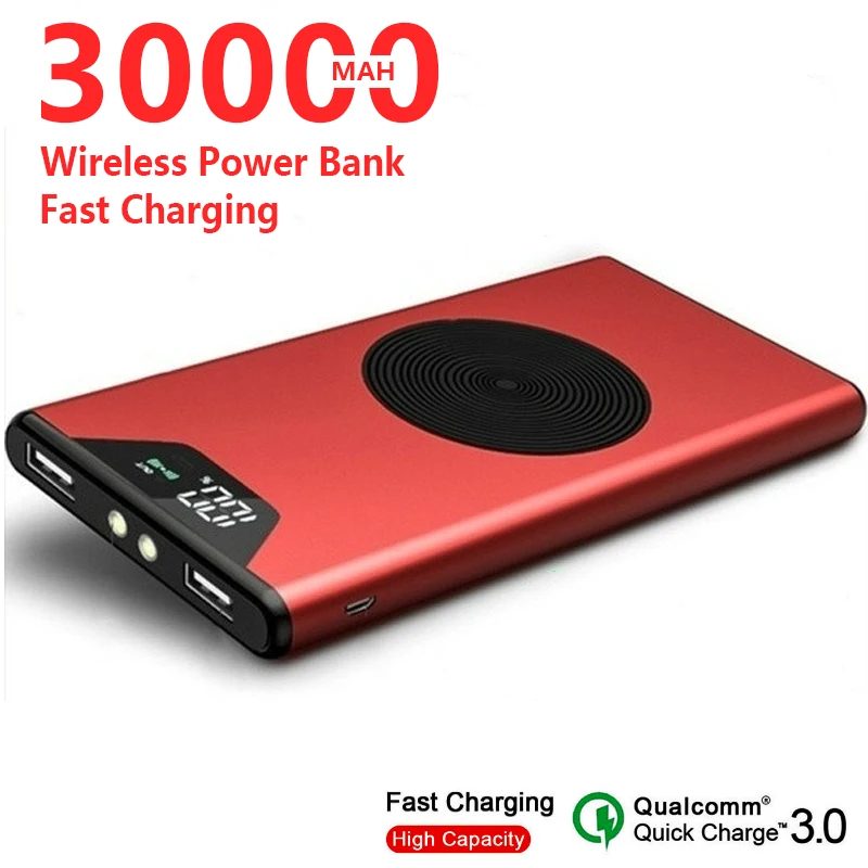 30000mAh Qi Беспроводное зарядное устройство портативное Быстрая зарядка цифровой