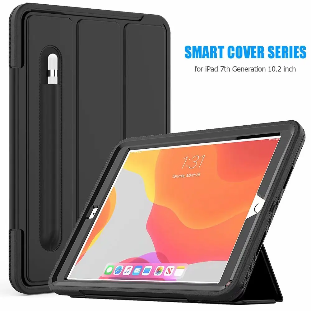 

case For iPad 7th Gen With Pen Slot Smart Wake up Function Case For iPad 10.2 2019 Shockproof Duty Silicone Cover