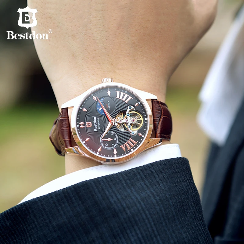 Мужские спортивные часы Bestdon Tourbillon запатентованные автоматические механические