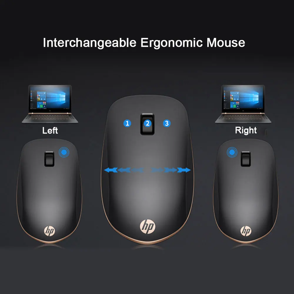 Hp, беспроводная Bluetooth мышь для ноутбука, бесшумная тонкая мышь, 1600 dpi, оптическая мышь для ПК, компьютера, портативная, офисная, эргономичная, Mause