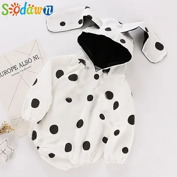 

Sodawn Baby Bodysuit 2020 Autumn Dot Prined Cartoon Dog Ear Hooded Romper Infant Button Cotton Long Sleeve Jumpsuit