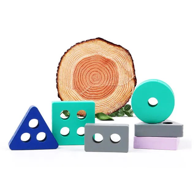 Mini Size Wooden Montessori Toy Building Blocks Early Learning Educational Toys Color Shape Match Kids Toy for Boys Girls 2Y+ 3