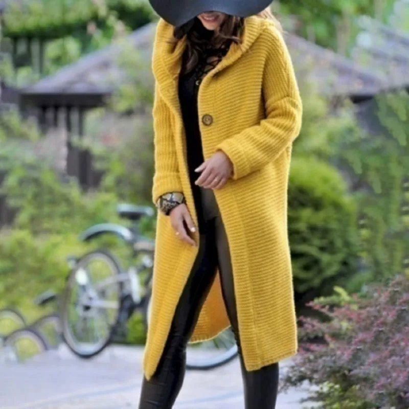 

2019 New Winter Women Sweater Cardigan Simple Single-breasted Long Cardigans Fashion Autumn Casual Ladies Solid Hooded Coat